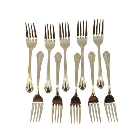 Salad Fork Gold Set of 10 Stainless China Hollywood Regency - Picture 1 of 14